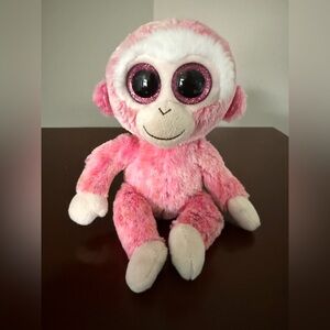 Ty Beanie Boo Pink and White Plush Ruby the Monkey 6”